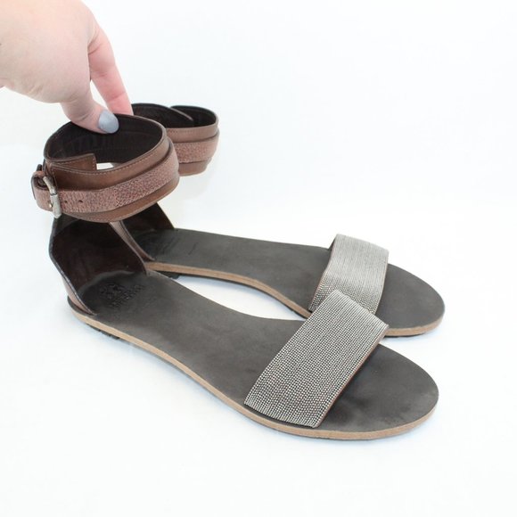 Brunello Cucinelli Brown Embellished Sandals - Picture 2 of 11